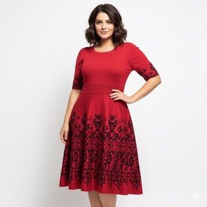 Nina Leonard Knee length A line Style winter sweater dress size M Red/Black